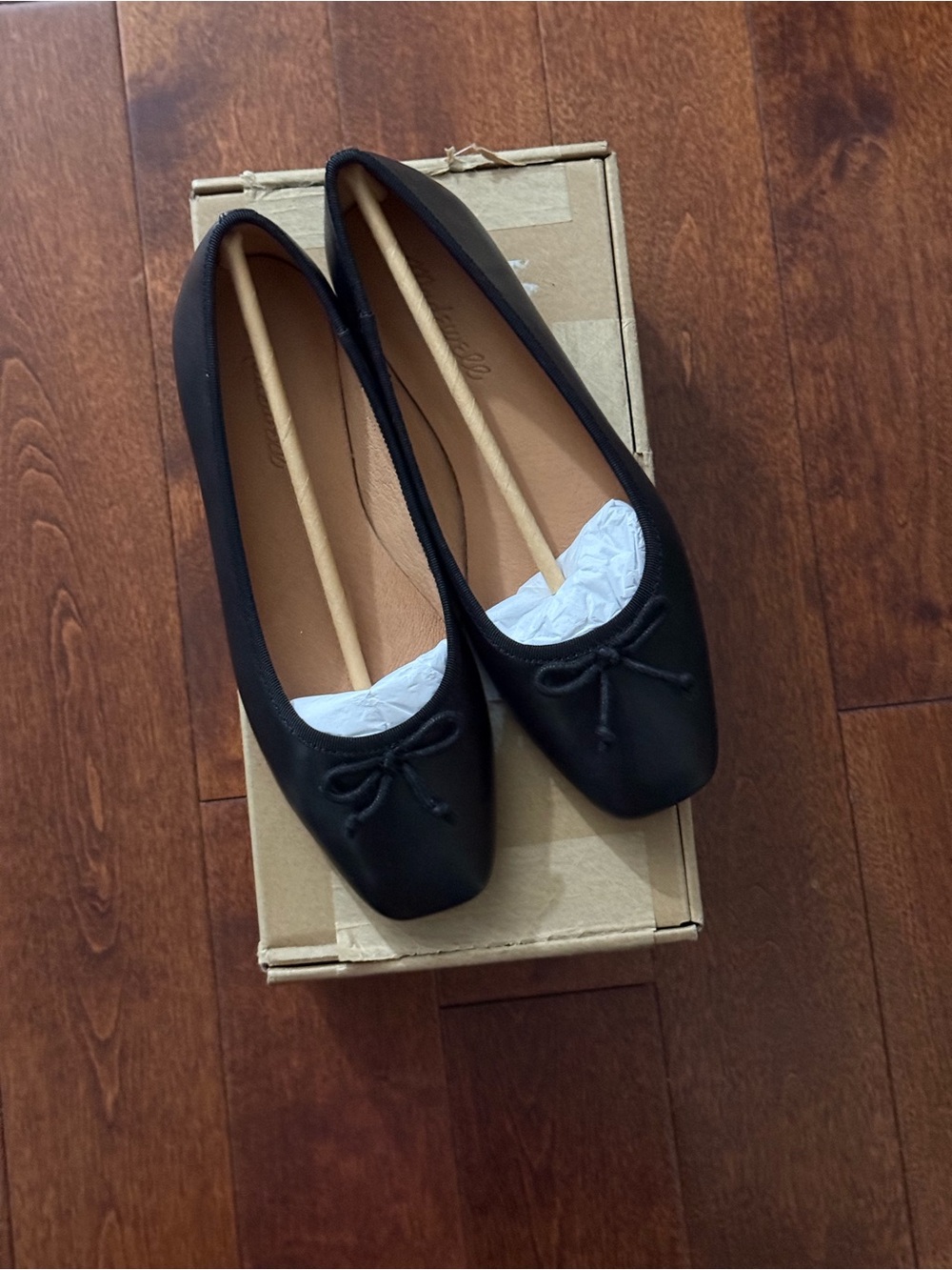 Madewell Black Square-Toe Ballet Flats with Bow